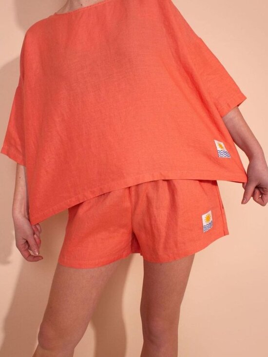 L.F. Markey Tops - LF Markey Basic Linen Top in Coral